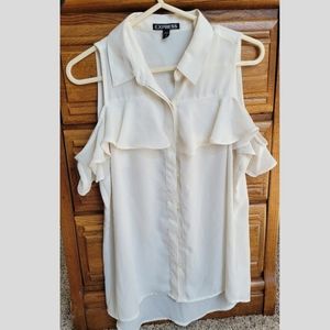 XS Express Cold Shoulder White Blouse with Frill